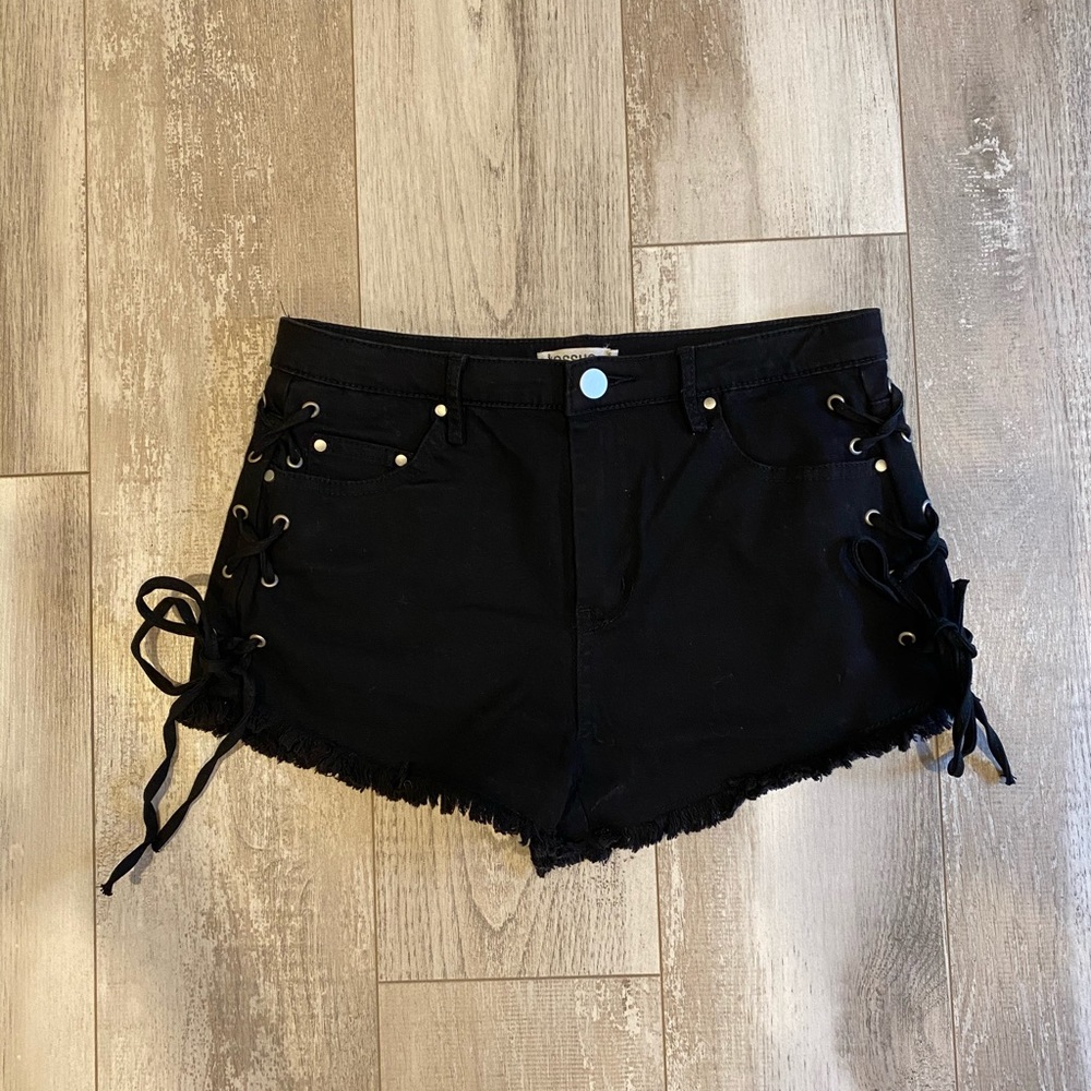 Black shorts with ties on the side